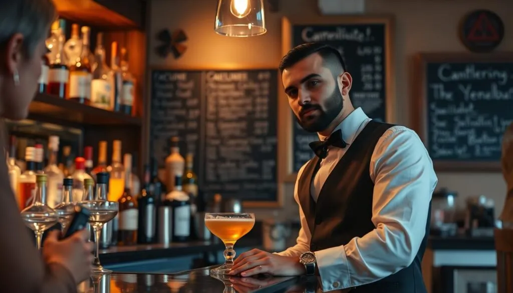 Barman zbierający napiwki