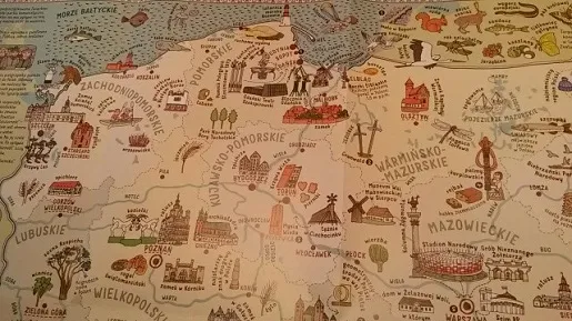 Mapa Polski z zaznaczonymi kurortami nad morzem przyjaznymi dzieciom