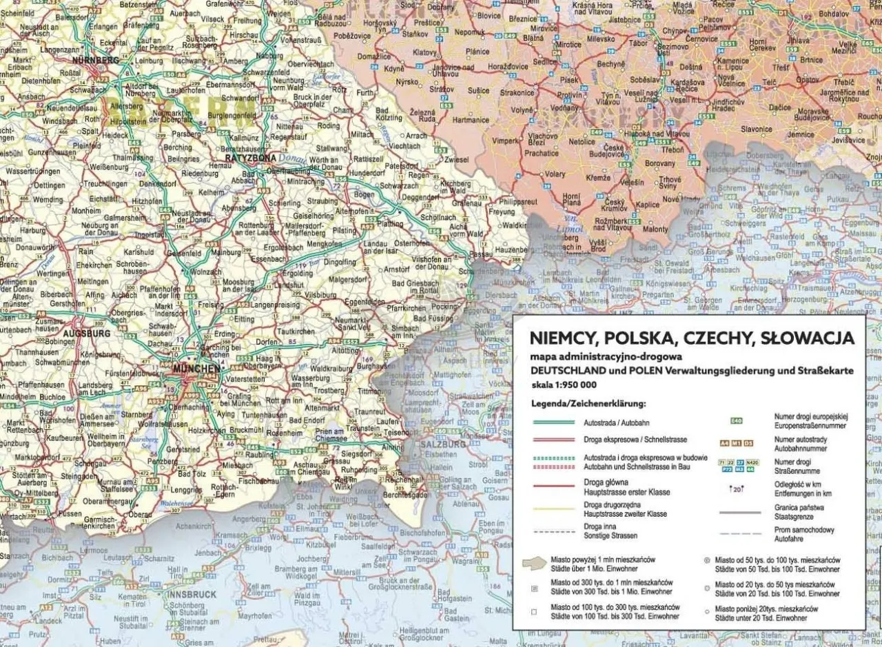 Mapa trasy Polska Wiedeń Czechy Słowacja porównanie