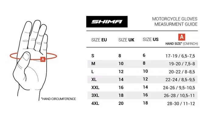 tabela rozmiar&oacute;w rękawic motocyklowych przykład