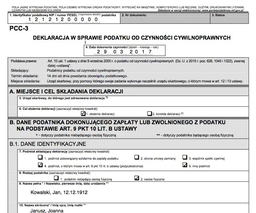 Podatek od czynności cywilnoprawnych PCC pożyczka