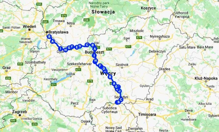 mapa trasy polska budapeszt