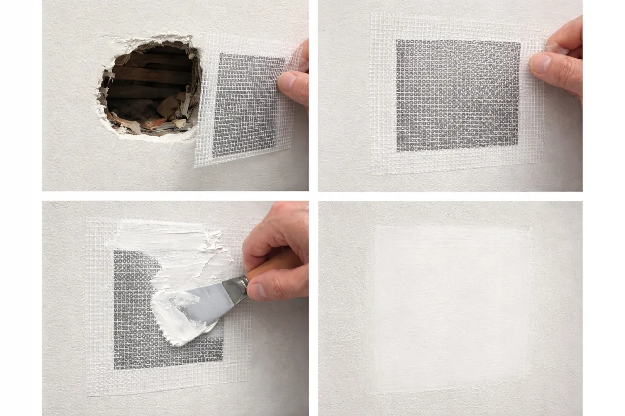 Narzędzia i materiały do naprawy ściany karton-gips