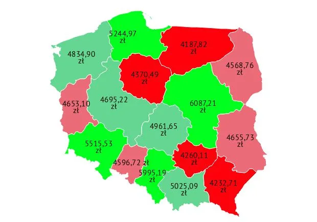 Mapa zarobk&oacute;w elektryk&oacute;w w Polsce