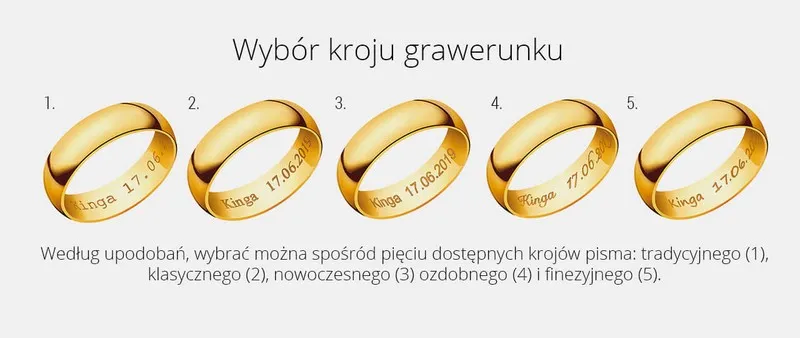 grawerowane obrączki ślubne z datą i imionami