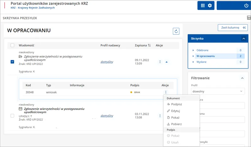 wierzyciel zgłoszenie wierzytelności KRZ