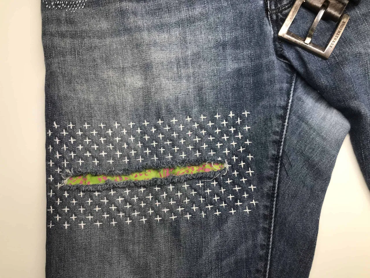 Sashiko visible mending jeans