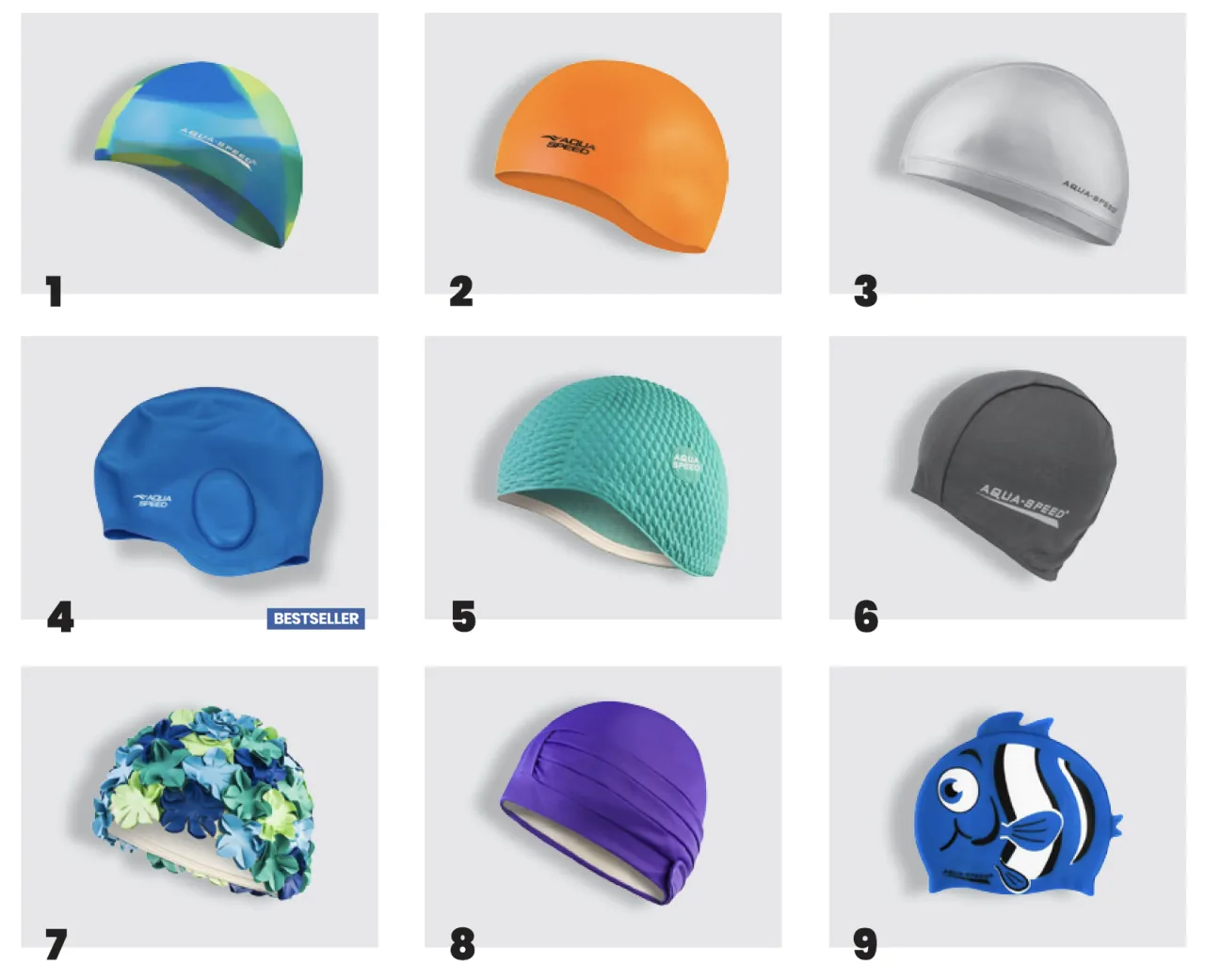 r&oacute;żne rodzaje czepk&oacute;w pływackich materiały