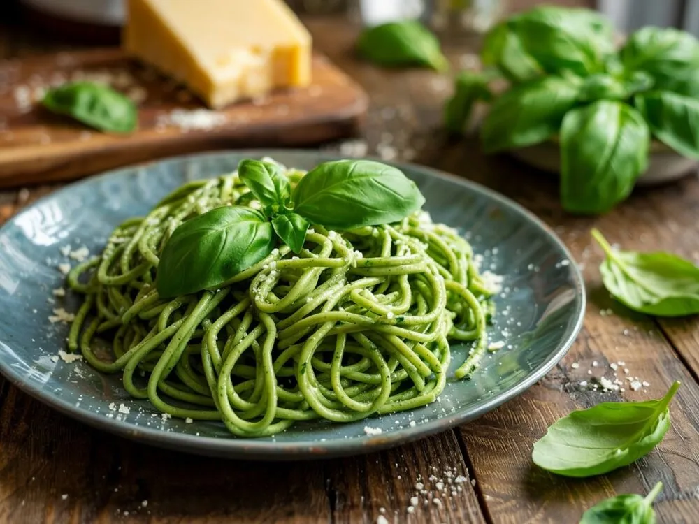 różne warianty makaronu ze szpinakiem kaloryczność