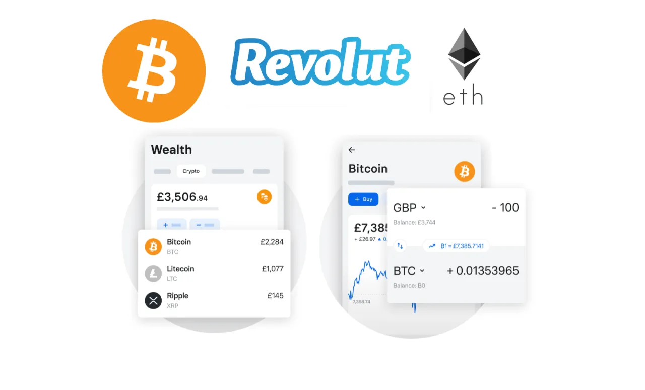 Revolut aplikacja ekran gł&oacute;wny kryptowaluty
