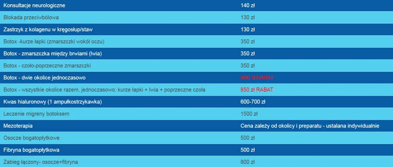 botoks cena cennik zabiegu