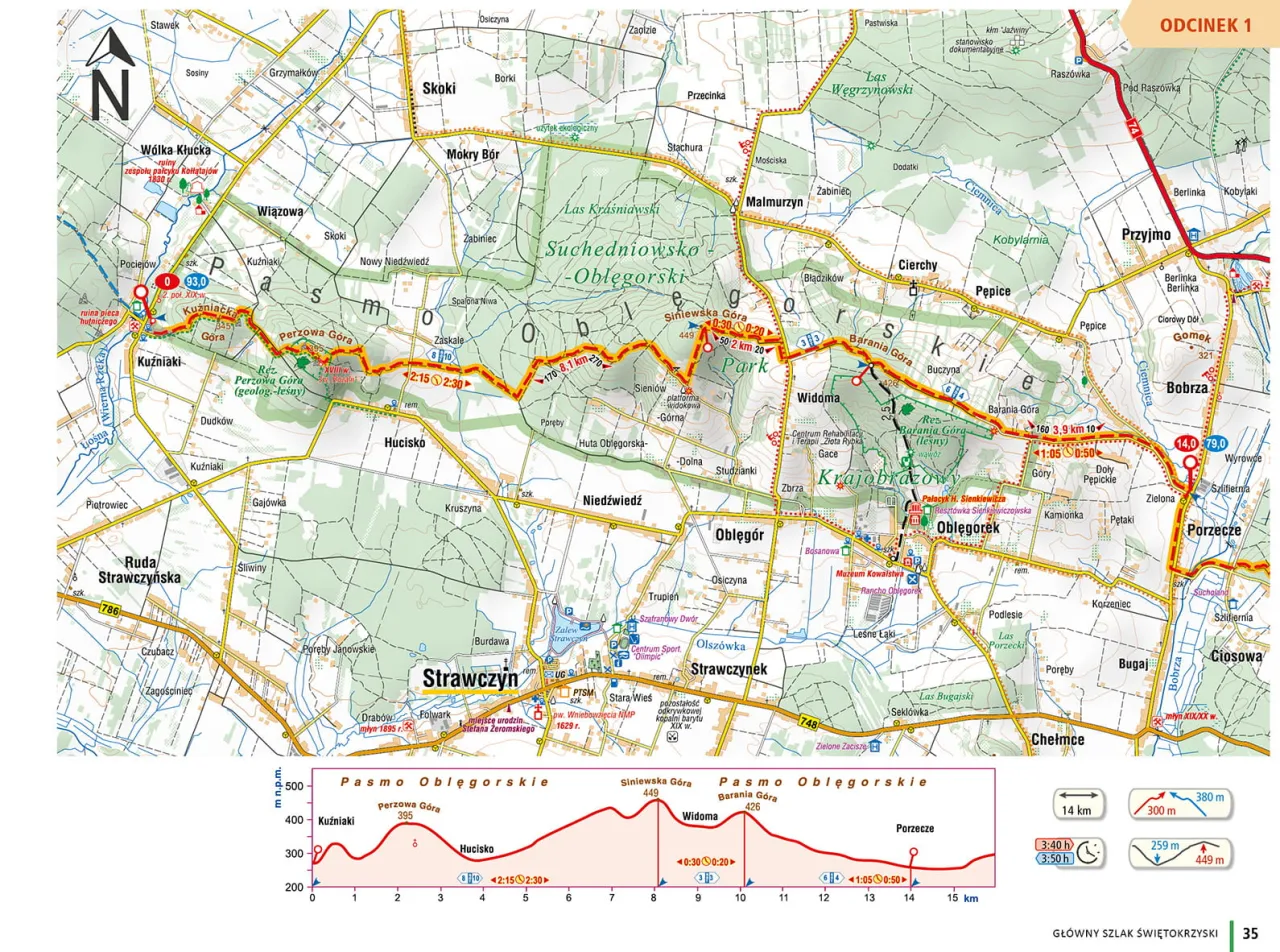 Gł&oacute;wny Szlak Świętokrzyski mapa fragment