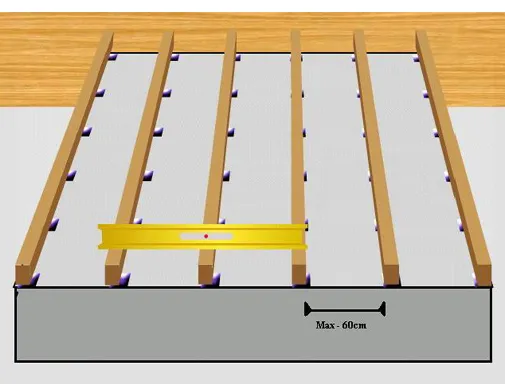 Przekroje legar&oacute;w tarasowych i ich montaż