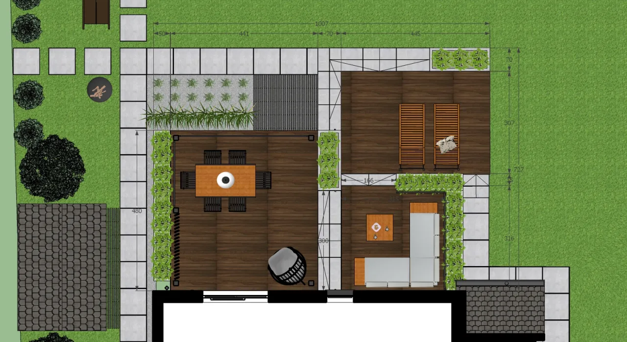 Osoba analizująca dokumenty budowlane z planem tarasu