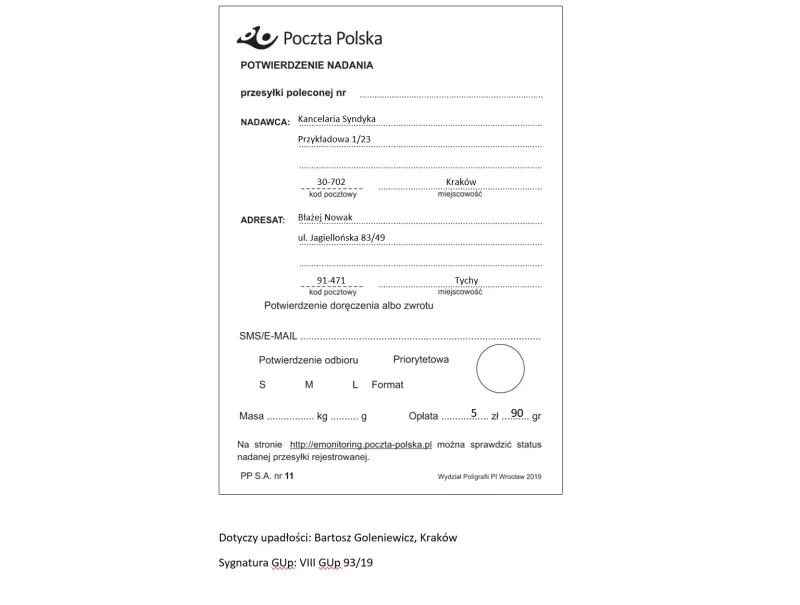 potwierdzenie nadania Poczta Polska