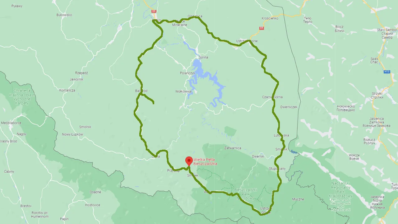 Mapa Wielkiej Pętli Bieszczadzkiej motocyklem