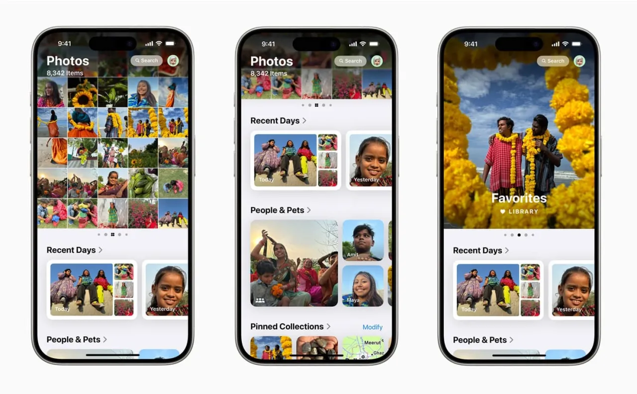 iPhone z otwartą aplikacją Zdjęcia i zaznaczonymi fotografiami
