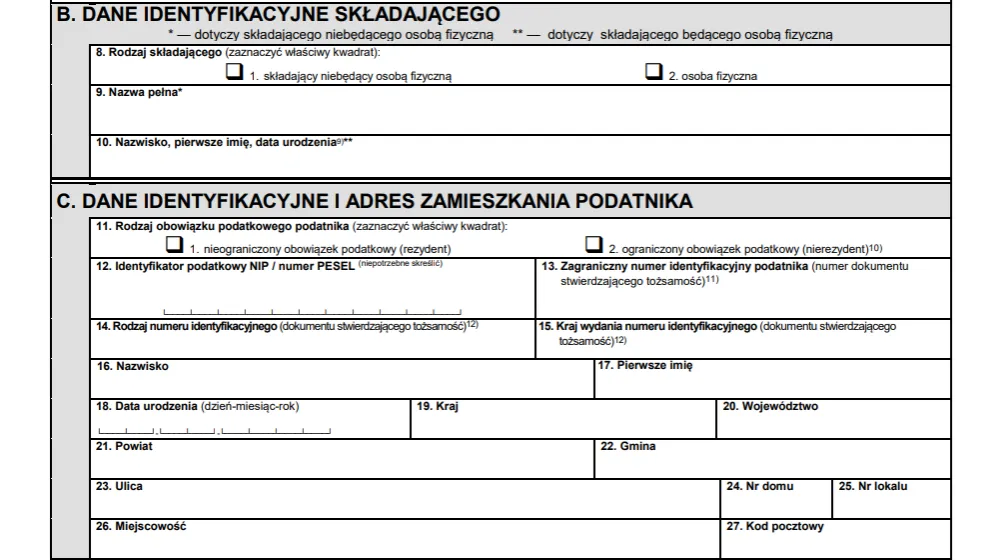 osoba wypełniająca PIT, deklaracja podatkowa, obowiązek podatkowy