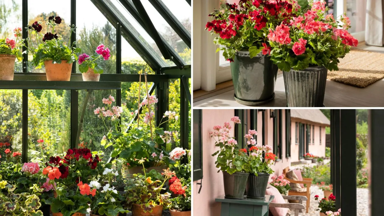 Kiedy pelargonie na balkon, rozkwitają w szklarni, na parapecie i przy wejściu do domu, tworząc barwną dekorację.