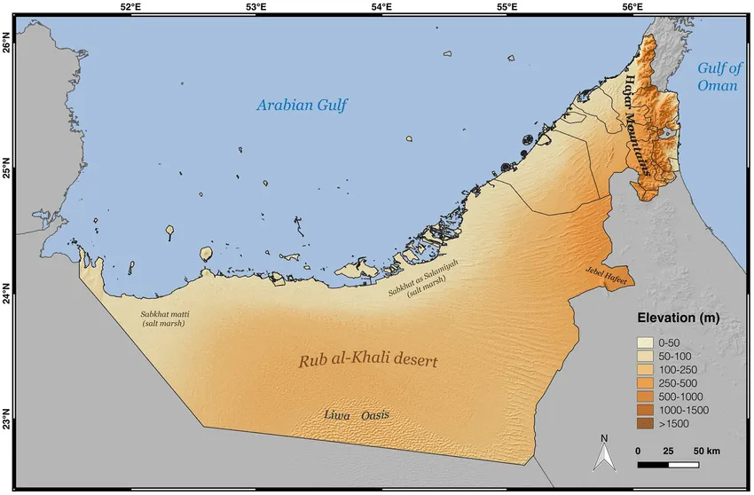 Mapa Zjednoczonych Emiratów Arabskich z zaznaczonym Dubajem