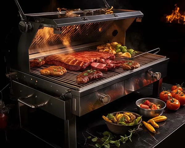 Profesjonalny grill restauracyjny, wentylacja w kuchni gastronomicznej