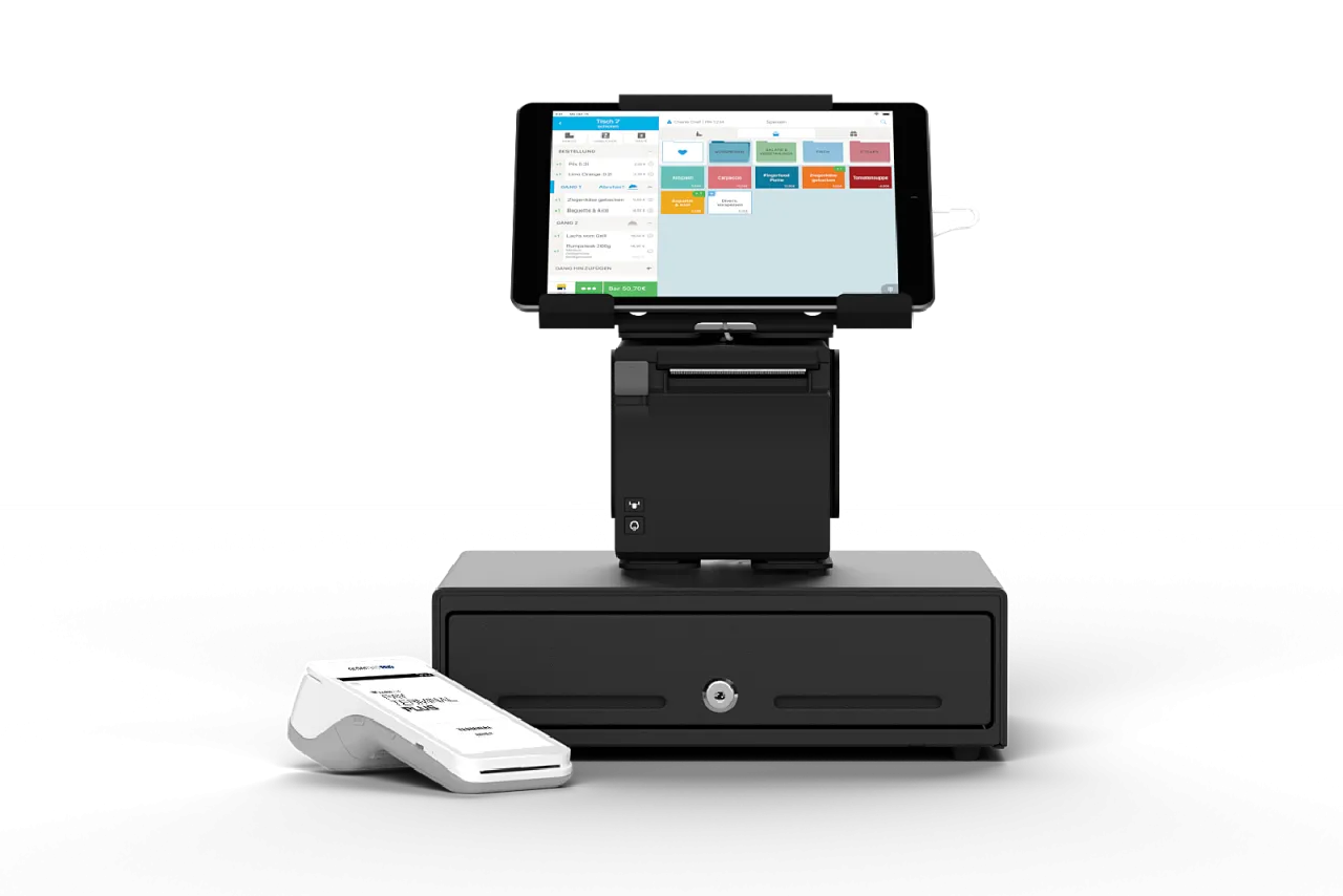 Modernes Kassensystem Tablet in einem Restaurant mit Kellner