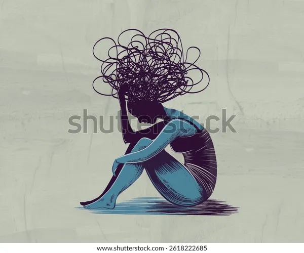 ludzka głowa z plątaniną myśli symbolizująca lęk