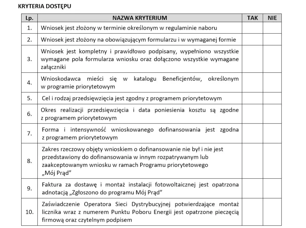 dokumenty dofinansowanie fotowoltaika