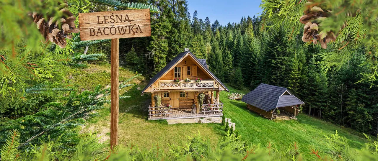 Leśna Bac&oacute;wka Nowy Targ domek w Gorcach z zewnątrz