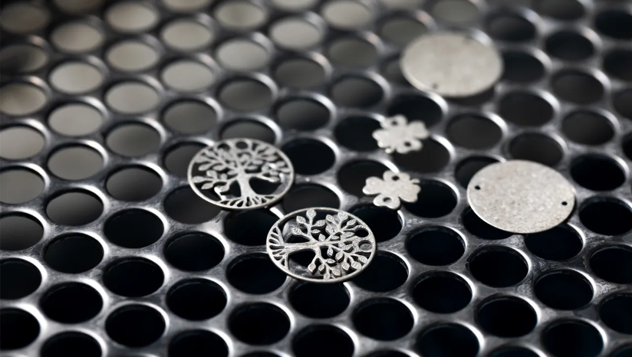 Srebrne zawieszki z drzewem życia i koniczynkami czekają na czyszczenie biżuterii.