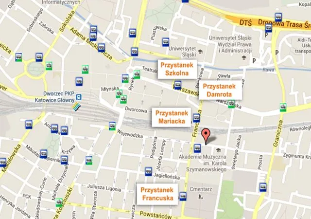 Mapa trasy autobusu 674 Katowice