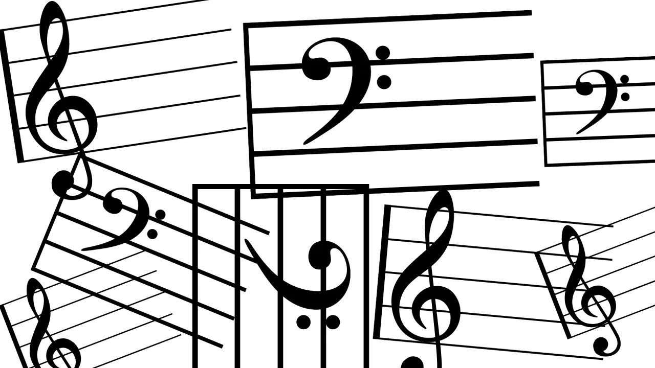 Nuty w kluczu wiolinowym na pięciolinii i klawiaturze