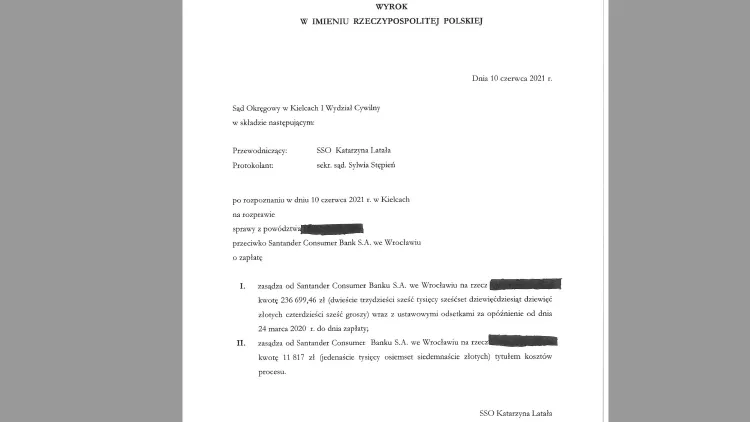 wyrok sądowy w sprawie kredytu frankowego