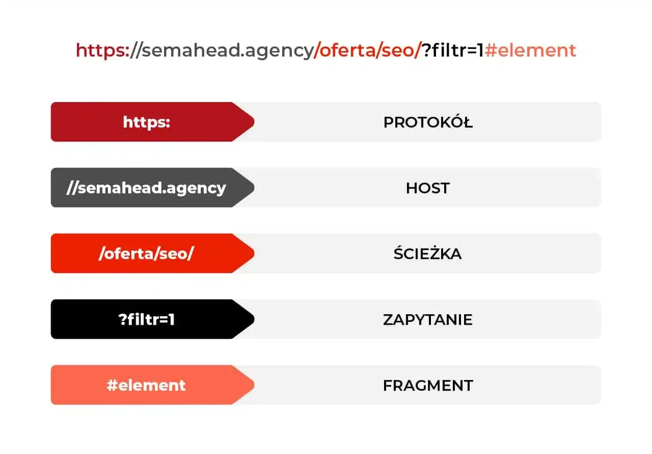 Rozbicie adresu URL na części: protok&oacute;ł, host, ścieżka, zapytanie i fragment. To jest co to URL.