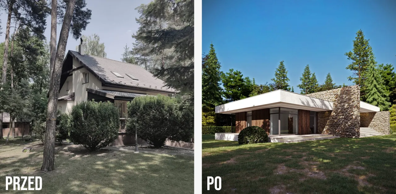 wizualizacja dobudówki domu jednorodzinnego 50m2