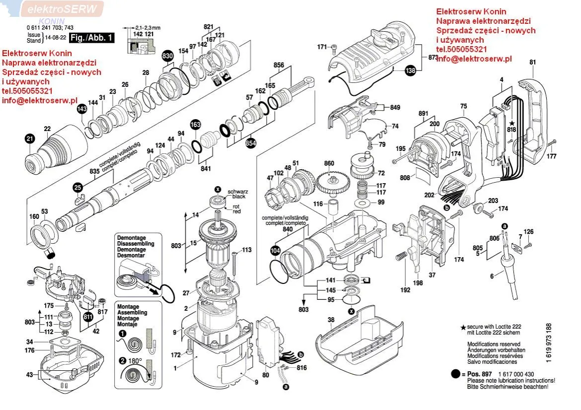 Wewnętrzny mechanizm udaru młotowiertarki, zużyte o-ringi