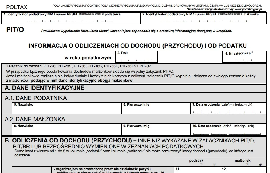 PIT/O załącznik wzór