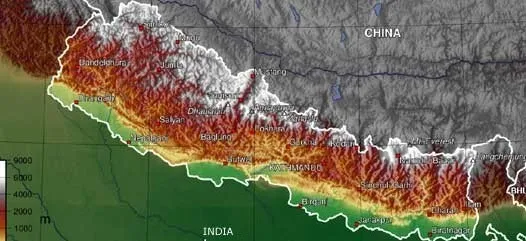 Mapa Himalaj&oacute;w z podziałem na kraje