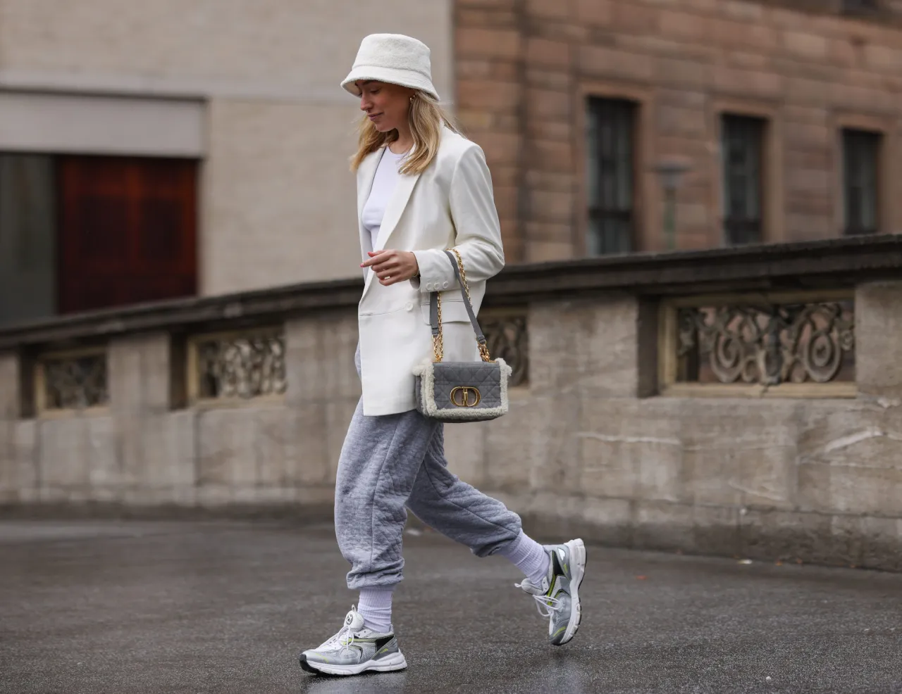 Damskie stylizacje szare spodnie buty