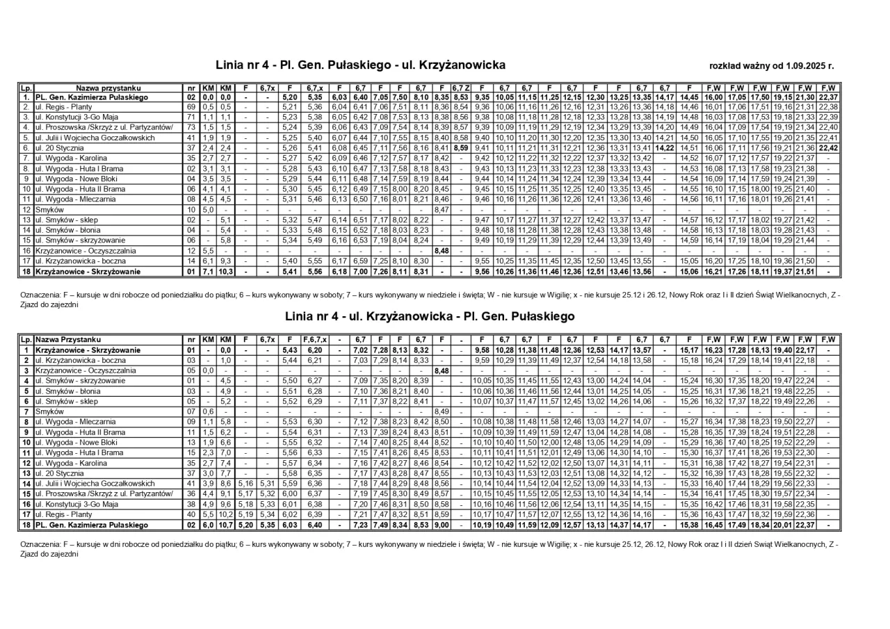 Rozkład jazdy autobusu linii nr 4 na trasie Bochnia - Gdów.