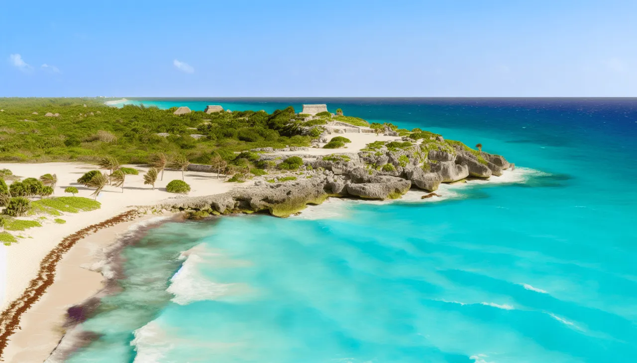 Piękne ruiny Maj&oacute;w na klifie nad turkusowym morzem. Czy w Cancun jest bezpiecznie? Tak, to popularny i bezpieczny kierunek turystyczny.