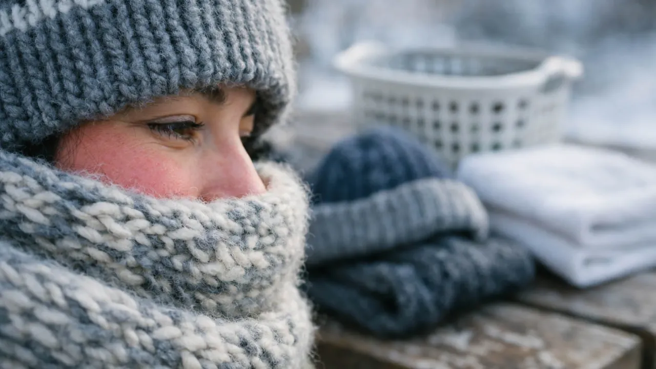 Osoba w czapce i szaliku ochrona przed wiatrem