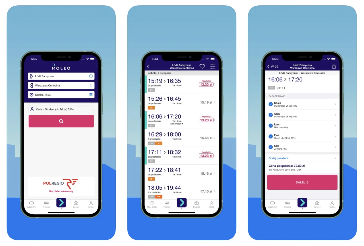 Aplikacje mobilne rozkład jazdy pociągów KOLEO Bilkom