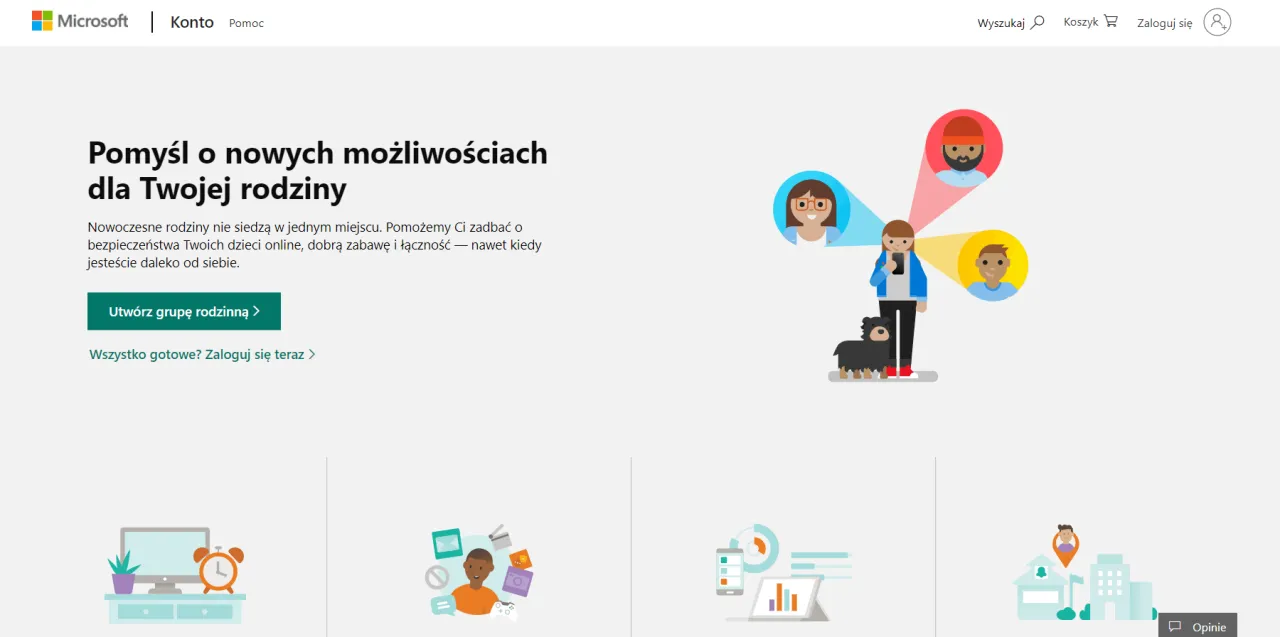 Microsoft Family Safety panel logowania