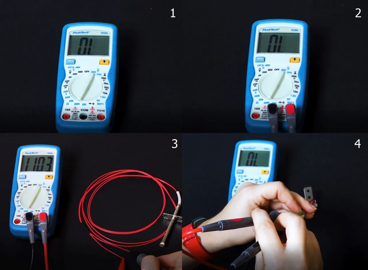 multimetr pomiar rezystancji czujnika temperatury