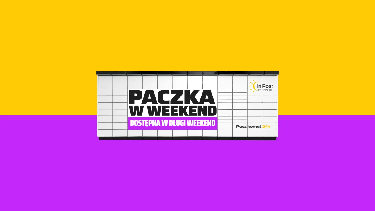 Paczkomat InPost w nocy lub w weekend z napisem Paczka w Weekend
