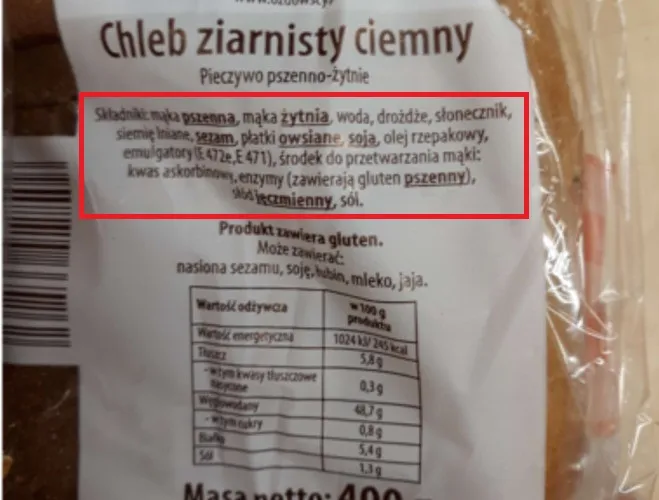 etykieta chleba skład