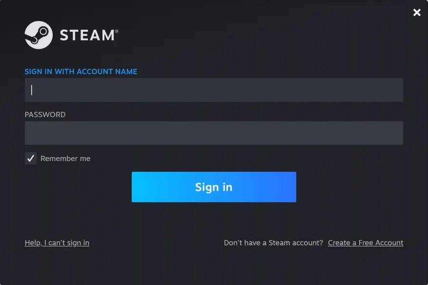 Steam login screen