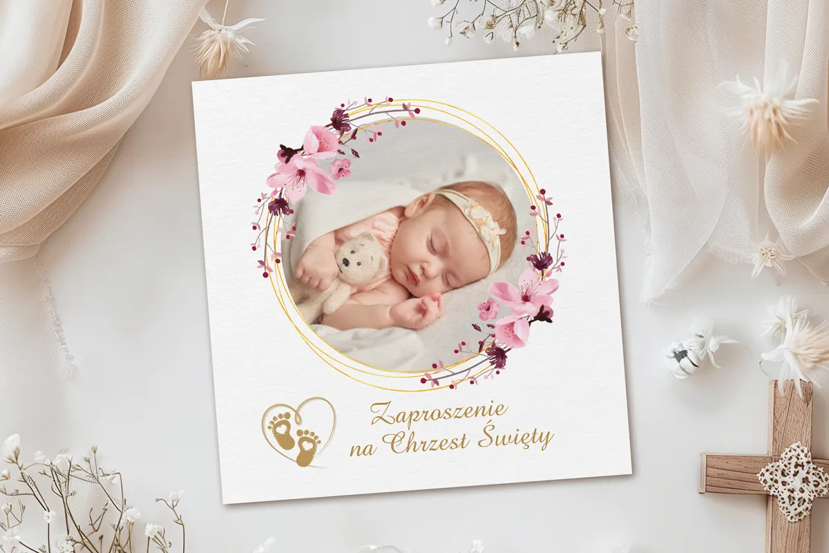 personalizowane zaproszenie na chrzest ze zdjęciem dziecka