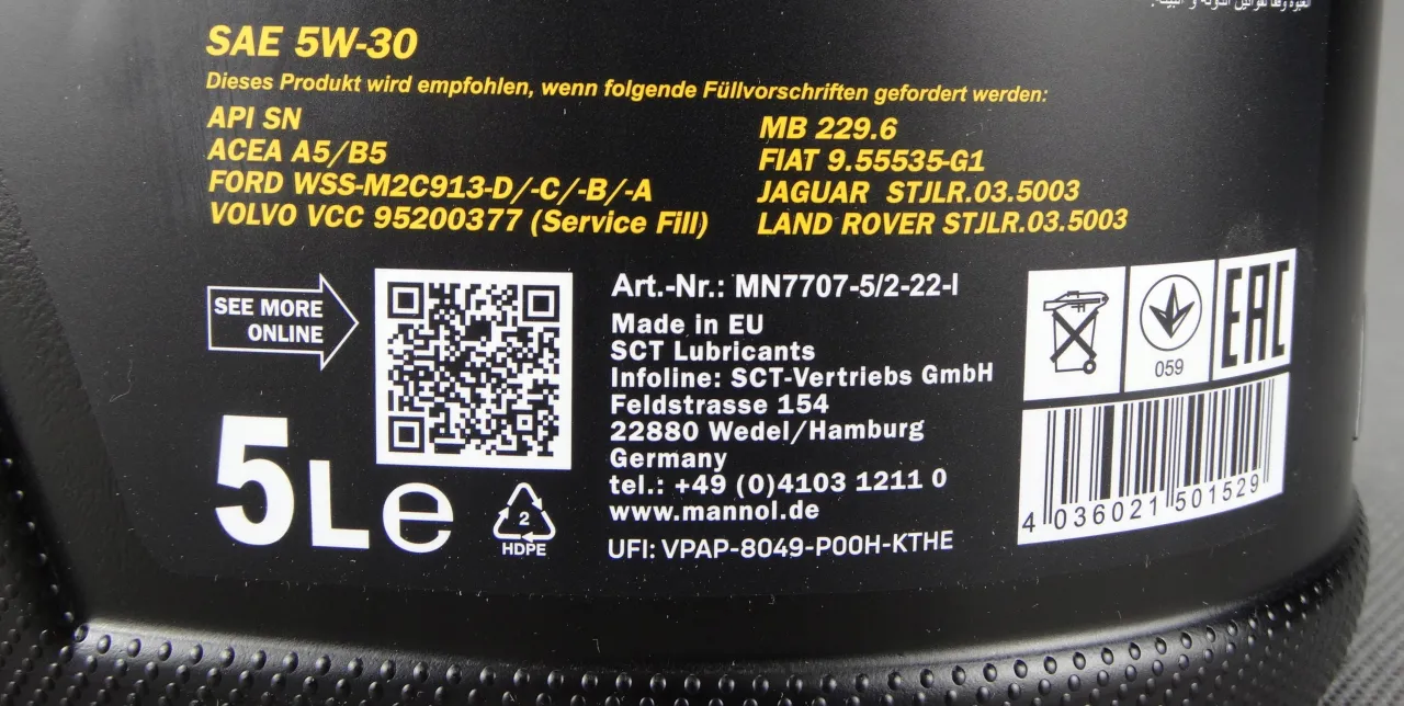 oleje silnikowe 5W30 normy etykiety